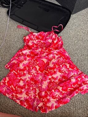 SHEIN Hot Pink & Red Floral Romper